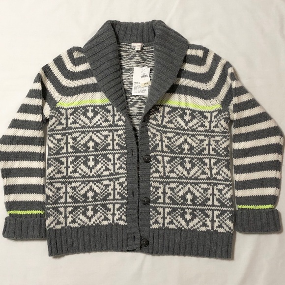 Gap Women’s Nordic Style Gray/White/Lime Cardigan Sweater w/Shawl Collar - L - Picture 10 of 15